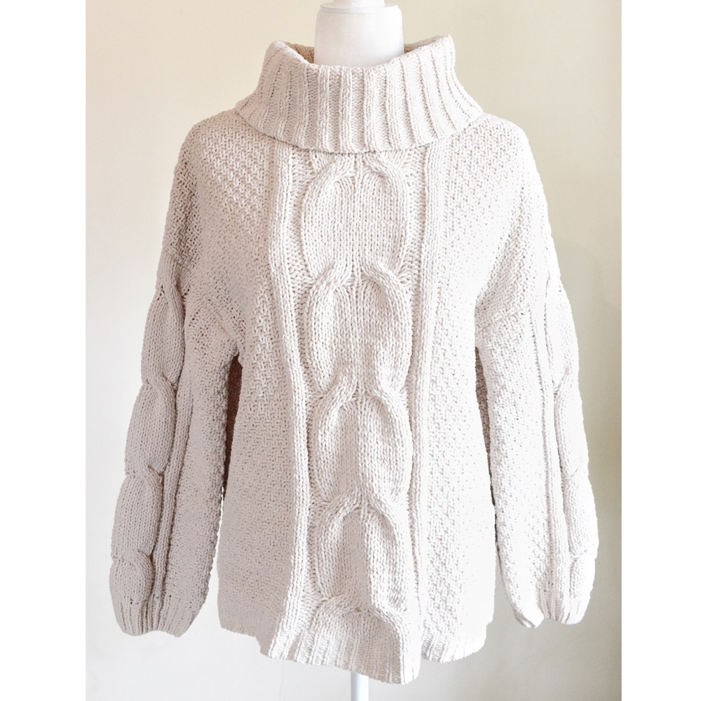 Seven7 Chenille Cable Knit Cowl Neck Sweater